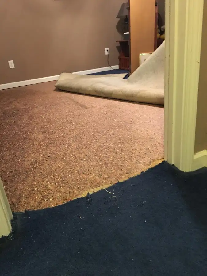 Carpet pad removal revealing water damage during Drying & Dehumidification in Scotts Valley